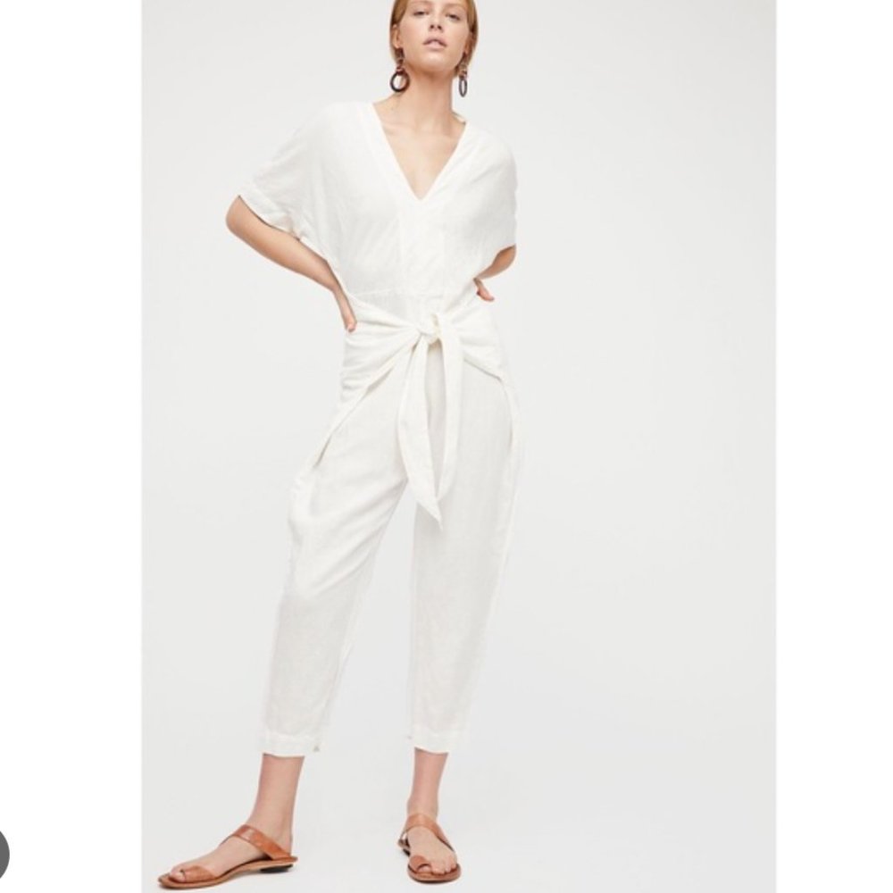 Free People Shining Sun Tie Front Jumpsuit In Ivory